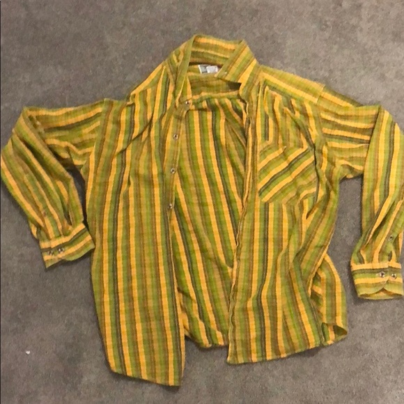 Yellow and green striped flannel - Picture 1 of 2
